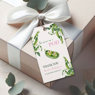 Söt Två Ärter i En Bälg Tjej Rosa Tvillingar Bebis Presentetikett
