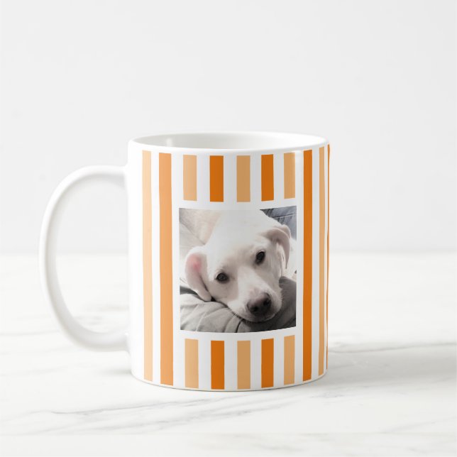 Söt två-fotografistrumpa randig vit och orange kaffemugg (Vänster)