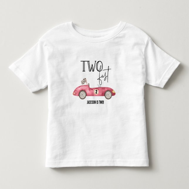 Söt TVÅ Snabb Röd Racerbils 2-års födelsedag T Shirt (Framsida)