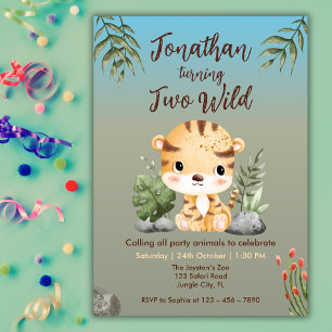 Söt två vilda safari tiger barn 2-årsdag inbjudningar