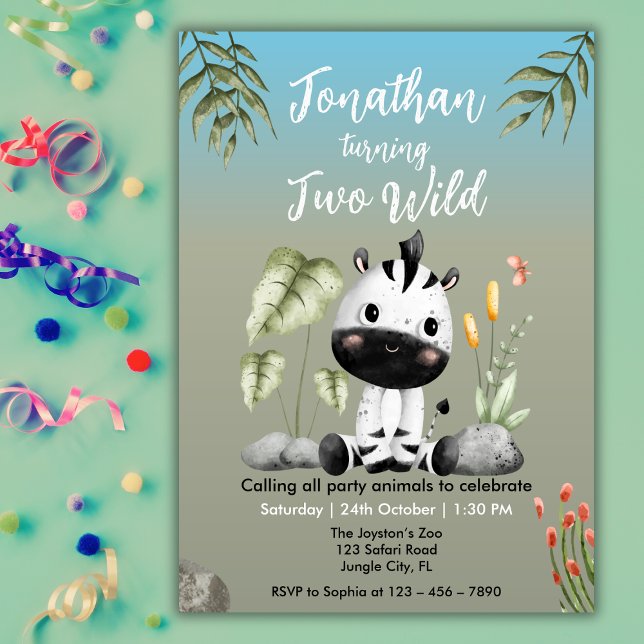 Söt två vilda safari zebra barn 2-årsdag  inbjudningar (Skapare uppladdad)