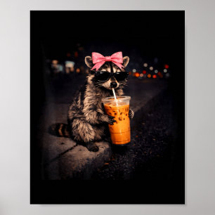 Söt tvättbjörn dricker iskaffe rolig tvättbjörn poster