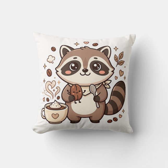 Söt tvättbjörn kaffekuddfäll kudde (Framsida)