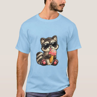 Söt tvättbjörn med glass och solglasögon t shirt