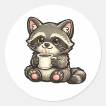 Söt tvättbjörn med kaffe – Kawaii mysigt djur