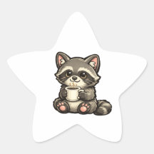 Söt tvättbjörn med kaffe – mysig Kawaii-djur