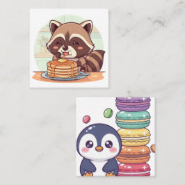 Söt tvättbjörn som äter pannkakor med sirap Kawaii Fyrkantigt Visitkort