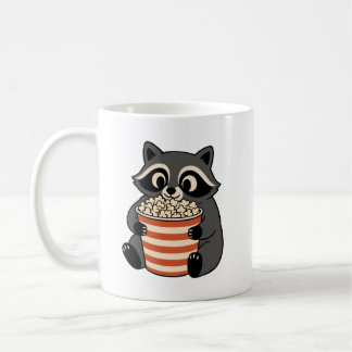 Söt tvättbjörn som äter popcorn filmkväll kaffemug kaffemugg