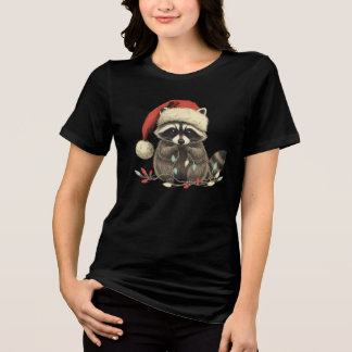 söt tvättbjörn tuggar julbelysning Xmas högtid T Shirt