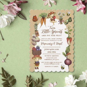 Söt tvilling-babyshower med tema från bondens mark inbjudningar