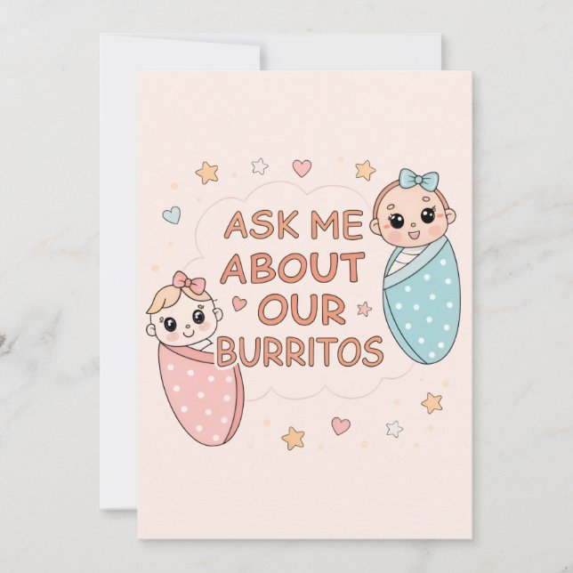 Söt tvillingbabyburrito-kunngörelseillustration julkort (Framsida)