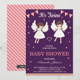 Söt tvillingflicka baby shower-inbjudan med älvor inbjudningar