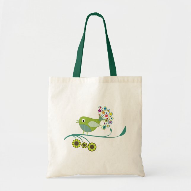 Söt Tweet Whimsical Bird Bag Tygkasse (Framsidan)