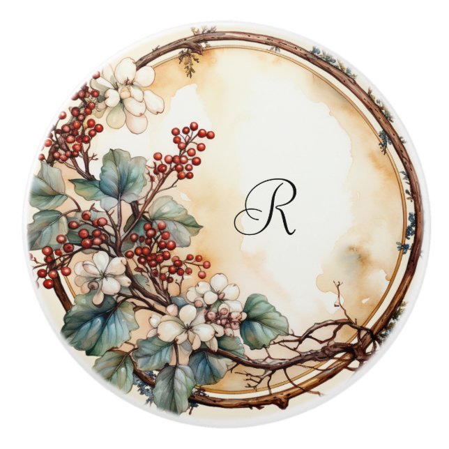 Söt Twig WAN White Flowers Red Berries Knopp (Framsidan)