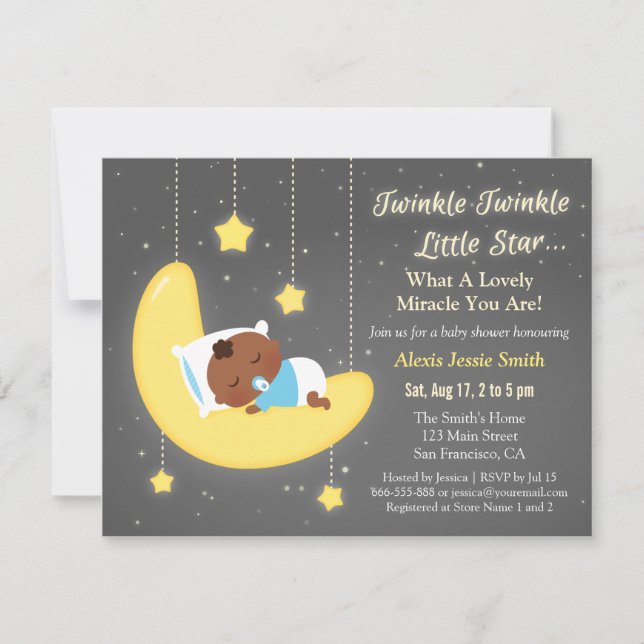 Söt Twinkle Twinkle Little Star Baby Brun Dusch Inbjudningar (Framsida)