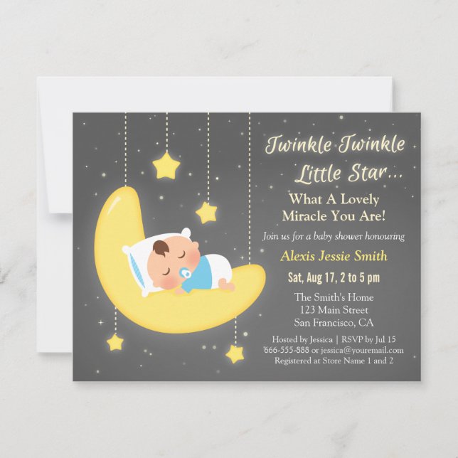 Söt Twinkle Twinkle Little Star Baby Shower Inbjudningar (Framsida)