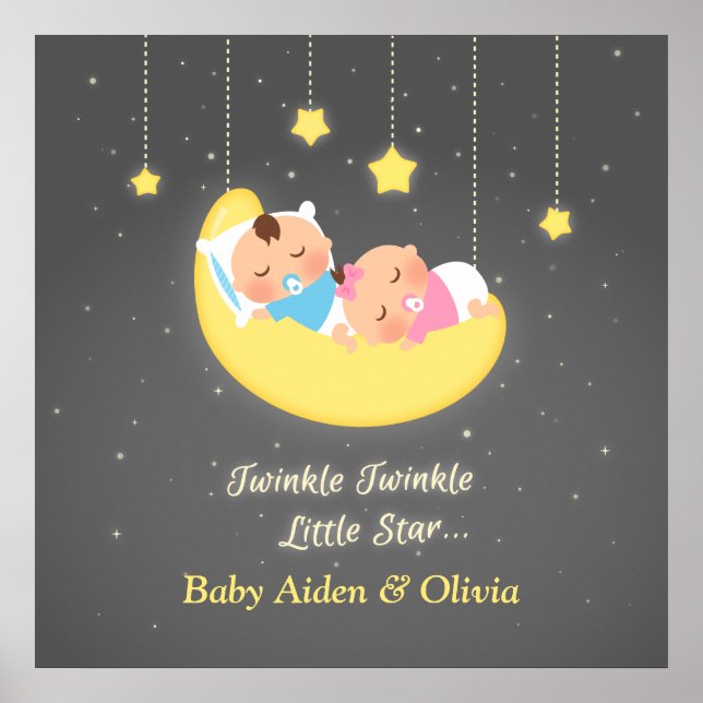 Söt Twinkle Twinkle Little Star Tvillingar Poster (Framsidan)
