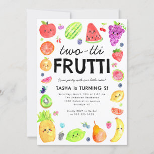 Söt TWO-tti Frutti Sommarfrukt 2-års födelsedag Inbjudningar