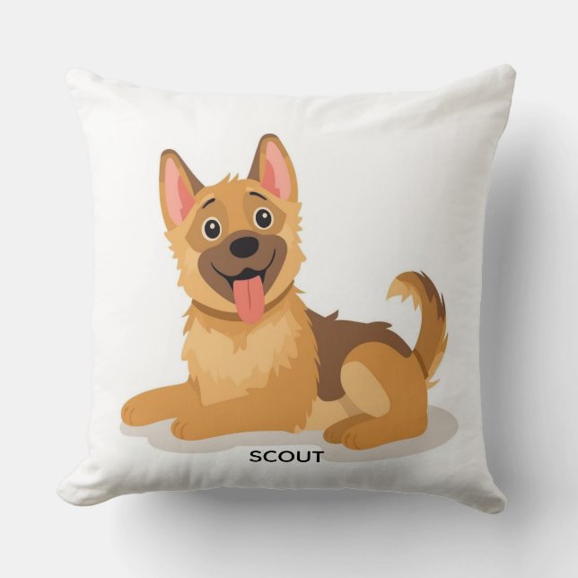 Söt tysk herdehund valp illustration dekorativ kudde (Framsida)