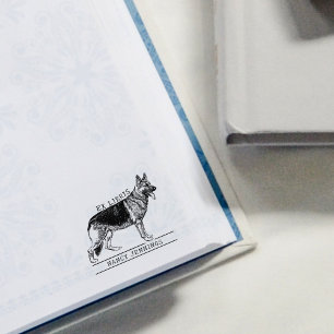 Söt tysk herdehund Vintage Ex Libris bibliotek Stämpel