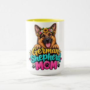 Söt tysk schäfer mamma blomkrona - GSD hund M Mugg
