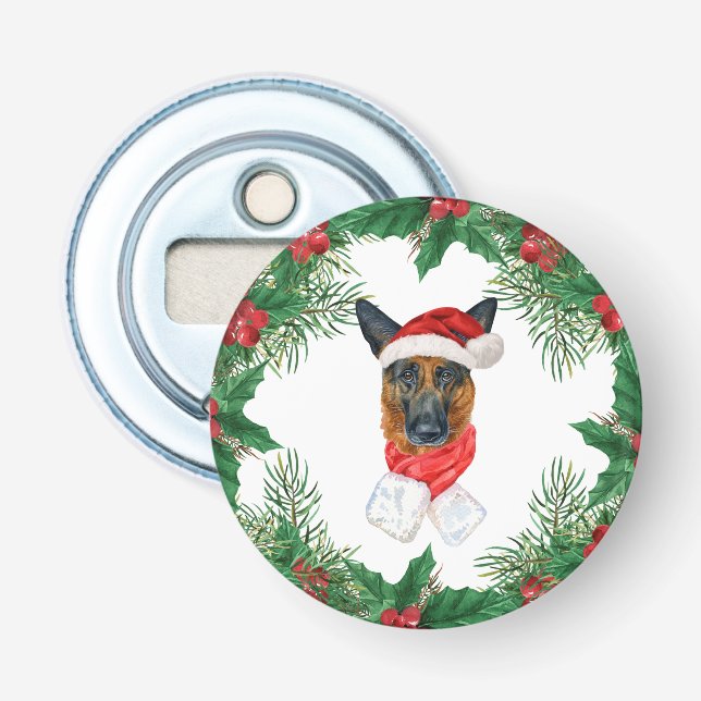 Söt tysk schäferhund jul tallgrenar flasköppnare (Framsidan)