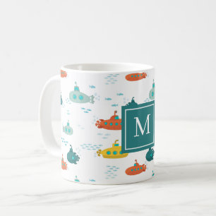 Söt ubåt nautisk djuphavsfisk mönster kaffemugg
