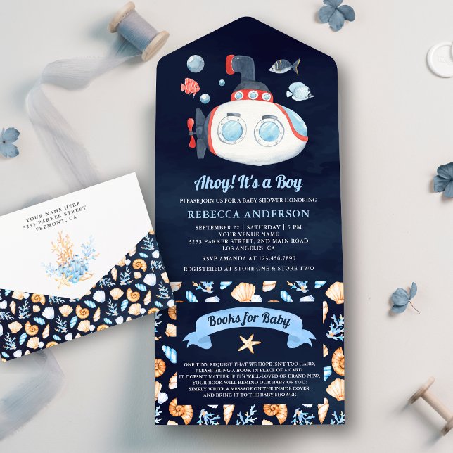 Söt ubåt nautisk marinblå baby shower (Skapare uppladdad)