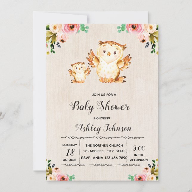 Söt uggla baby shower inbjudan (Framsida)