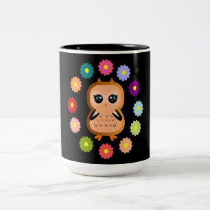 Söt Uggla Cute Kawaii Girly Tecknad Illustration Två-Tonad Mugg