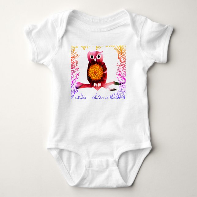 Söt uggla, fågel baby bodysuit t shirt (Framsida)