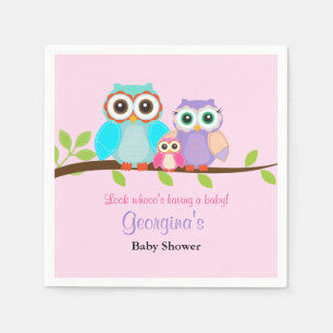 Söt uggla flicka baby shower servetter