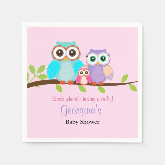 Söt uggla flicka baby shower servetter (Framsidan)