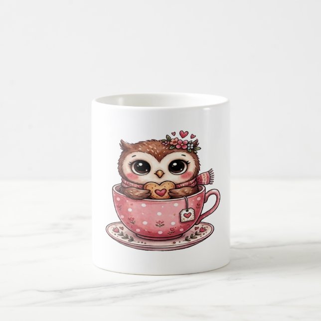 Söt uggla i en mysig tekopp kaffemugg (Center)