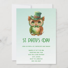 Söt uggla i grön topp hatt St. Patricks dag Inbjudningar