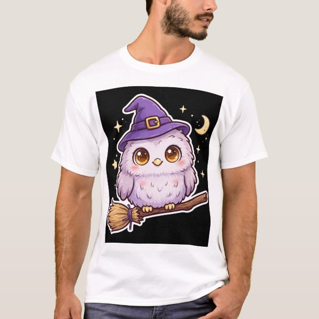 Söt uggla i häxhatt Halloween T-Shirt (Framsida)