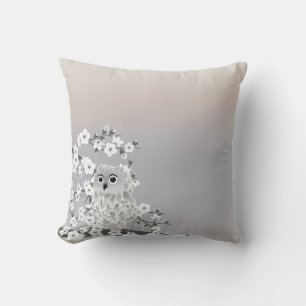 Söt uggla Körsbärsblomning Beige Taupe Vit Kudde