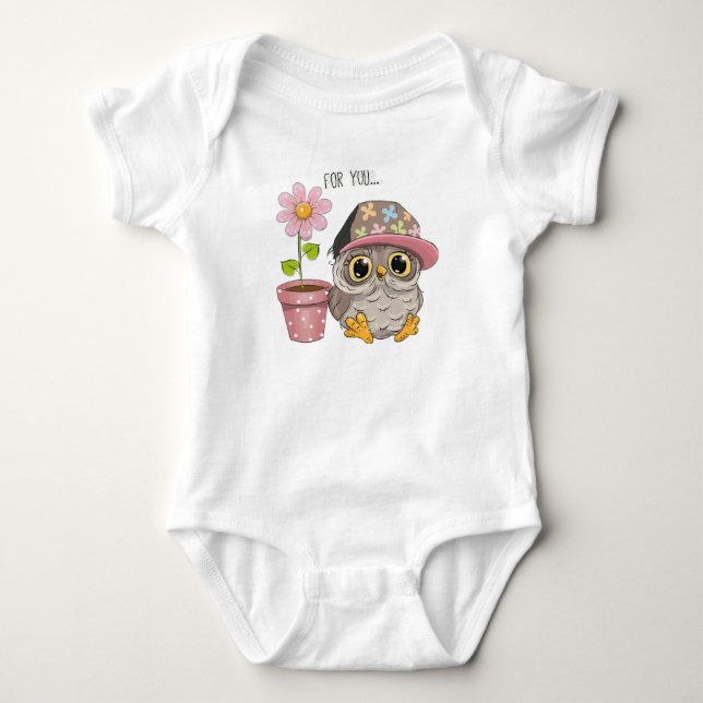Söt uggla med blomma Babyoverall - Söt blomsterpry T Shirt (Framsida)