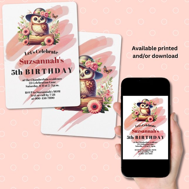 Söt uggla med mössa på en stock Anpassad  Inbjudningar (print and downloadable template invitation)