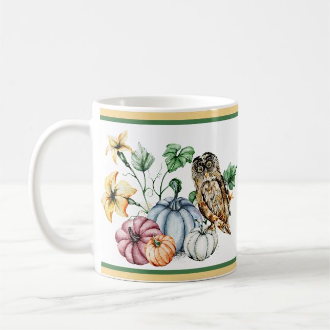 Söt uggla och höstpumpor  kaffemugg (Vänster)