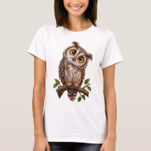 Söt uggla på gren Dam Grafisk T-shirt