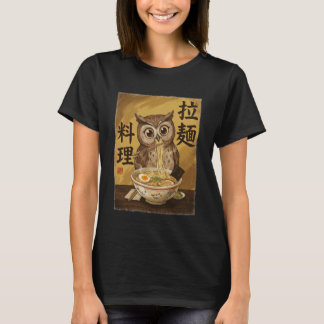 Söt uggla som äter ramen nudlar rolig Japan Kawaii T Shirt