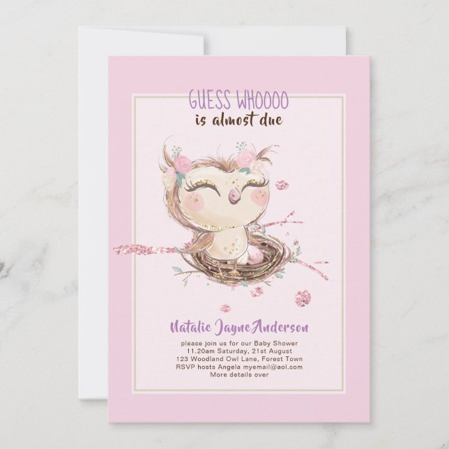 Söt Ugglas Babyshower Flickor eller Pojkar Inbjuda Inbjudningar (Framsida)