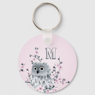 Söt Ugglas Rosa Tjej Monogram Nyckelring
