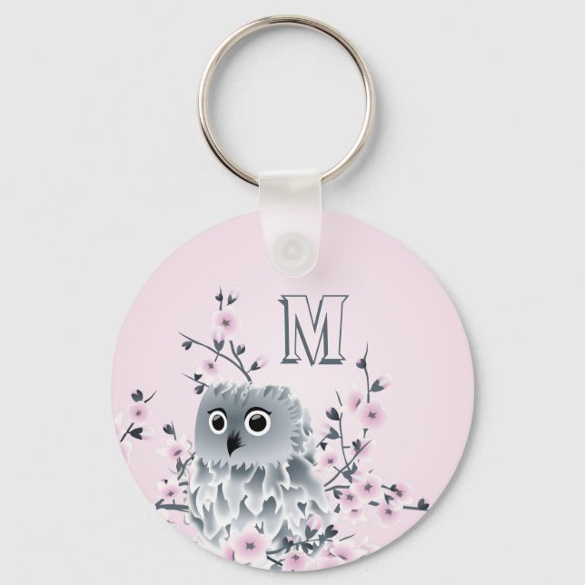 Söt Ugglas Rosa Tjej Monogram Nyckelring (Framsida)