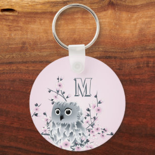 Söt Ugglas Rosa Tjej Monogram Nyckelring