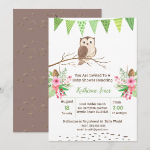Söt Uggle Baby Shower Könsneutral Inbjudningar
