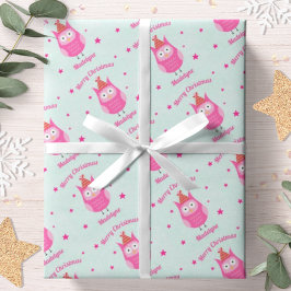 Söt Uggle Jul Rosa Snö Stjärnor Personlig Presentpapper