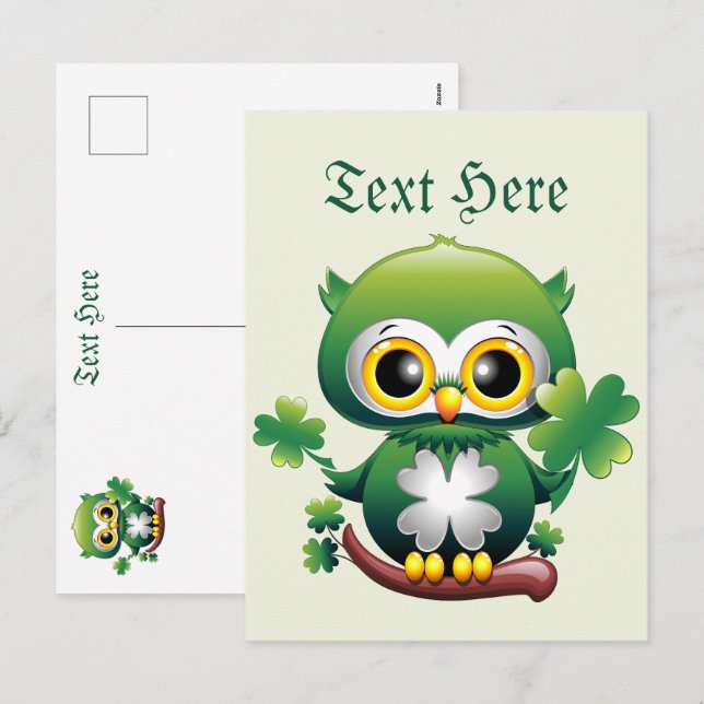 Söt Ugglebarn St Patrick Tecknad Film Helg Vykort (Fram/baksida)