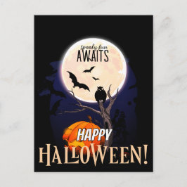 Söt ugglemåne Halloween vykort Skrämmande rolig de